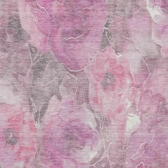 Pink And Gray Floral Washable Indoor Outdoor Area Rug Photo 3