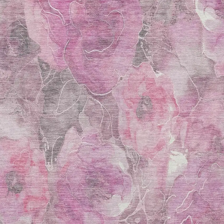 Pink And Gray Floral Washable Indoor Outdoor Area Rug Photo 3