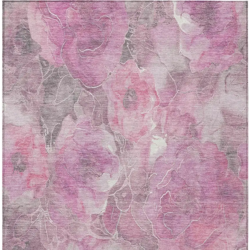 Pink And Gray Floral Washable Indoor Outdoor Area Rug Photo 9