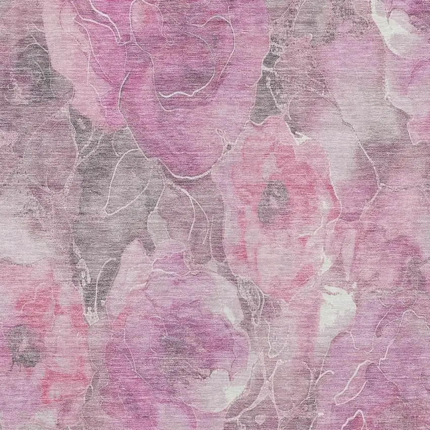 Pink And Gray Floral Washable Indoor Outdoor Area Rug Photo 3