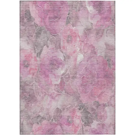 Pink And Gray Floral Washable Indoor Outdoor Area Rug Photo 1