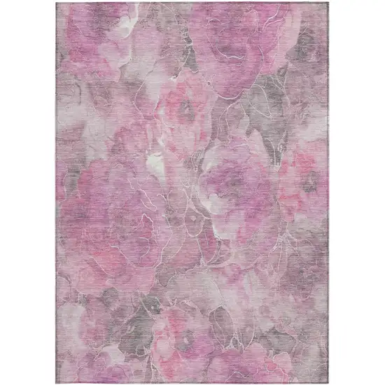 Pink And Gray Floral Washable Indoor Outdoor Area Rug Photo 8
