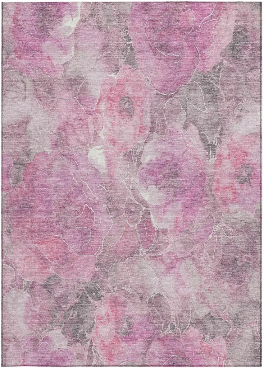 Pink And Gray Floral Washable Indoor Outdoor Area Rug Photo 8