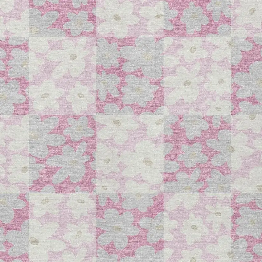 Pink And Gray Floral Washable Indoor Outdoor Area Rug Photo 2