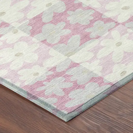 Pink And Gray Floral Washable Indoor Outdoor Area Rug Photo 8