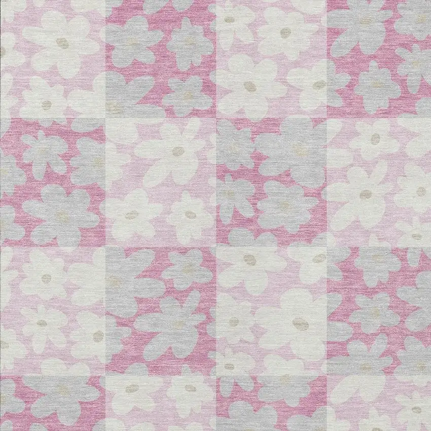 Pink And Gray Floral Washable Indoor Outdoor Area Rug Photo 2