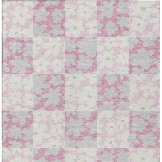 Pink And Gray Floral Washable Indoor Outdoor Area Rug Photo 3