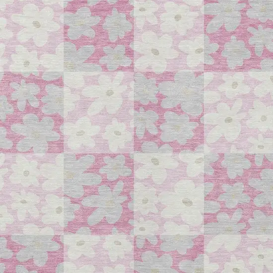 Pink And Gray Floral Washable Indoor Outdoor Area Rug Photo 2