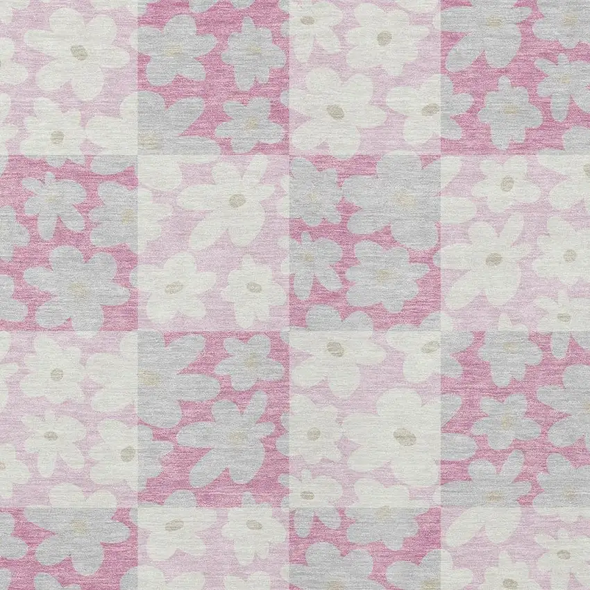 Pink And Gray Floral Washable Indoor Outdoor Area Rug Photo 2