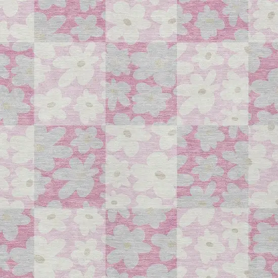 Pink And Gray Floral Washable Indoor Outdoor Area Rug Photo 2