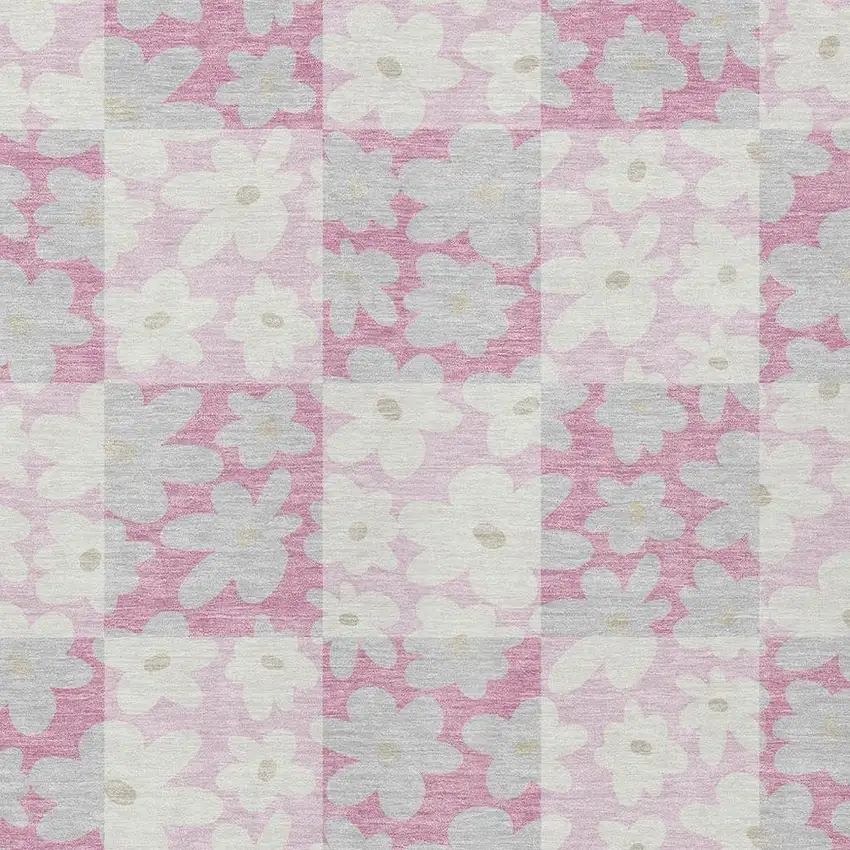 Pink And Gray Floral Washable Indoor Outdoor Area Rug Photo 2