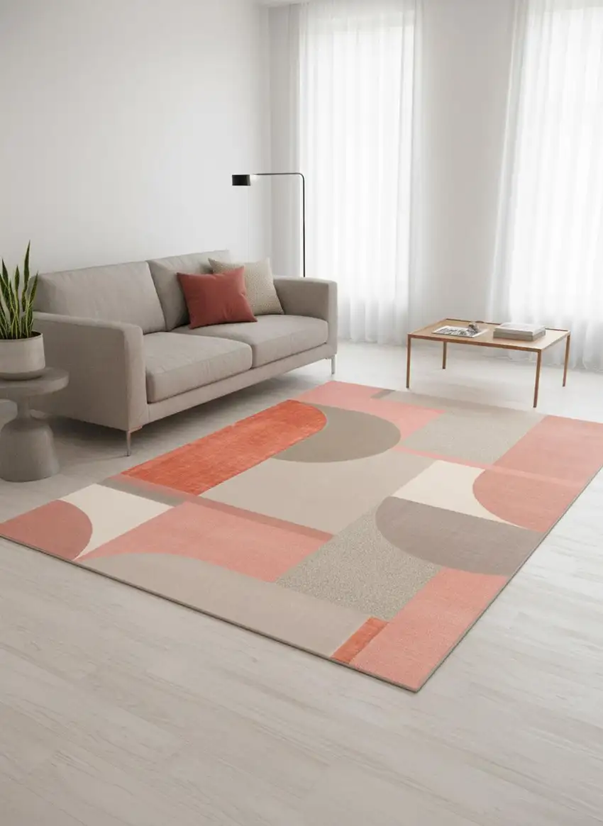 Pink And Gray Geometric Area Rug Photo 1
