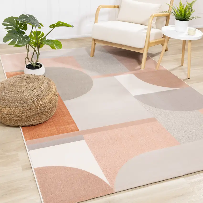 Pink And Gray Geometric Area Rug Photo 4