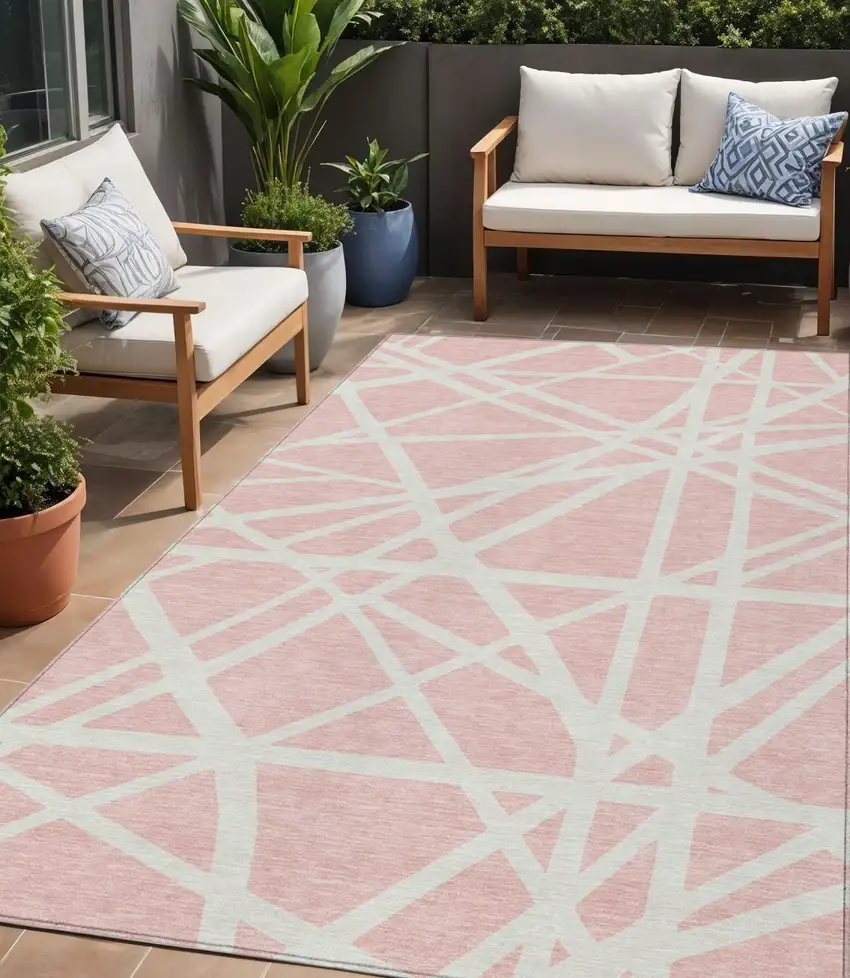 Pink And Gray Geometric Washable Indoor Outdoor Area Rug Photo 1