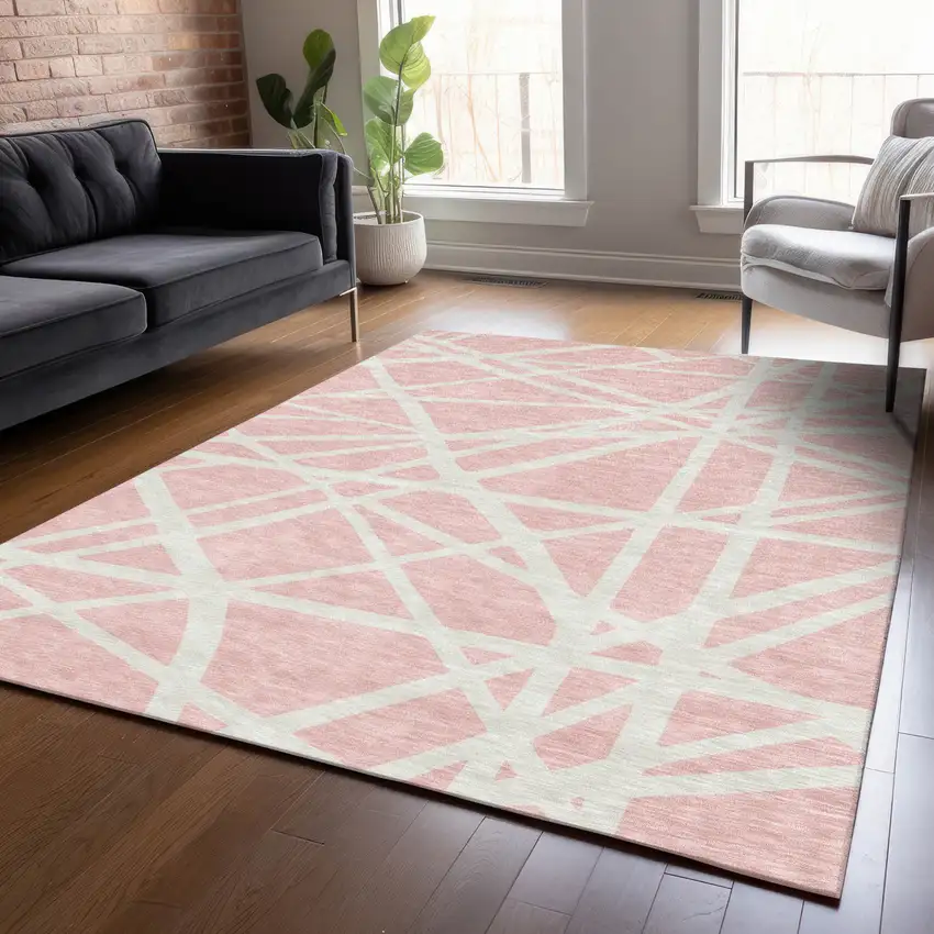Pink And Gray Geometric Washable Indoor Outdoor Area Rug Photo 9
