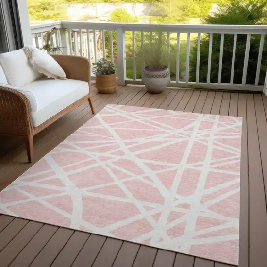 Pink And Gray Geometric Washable Indoor Outdoor Area Rug Photo 8