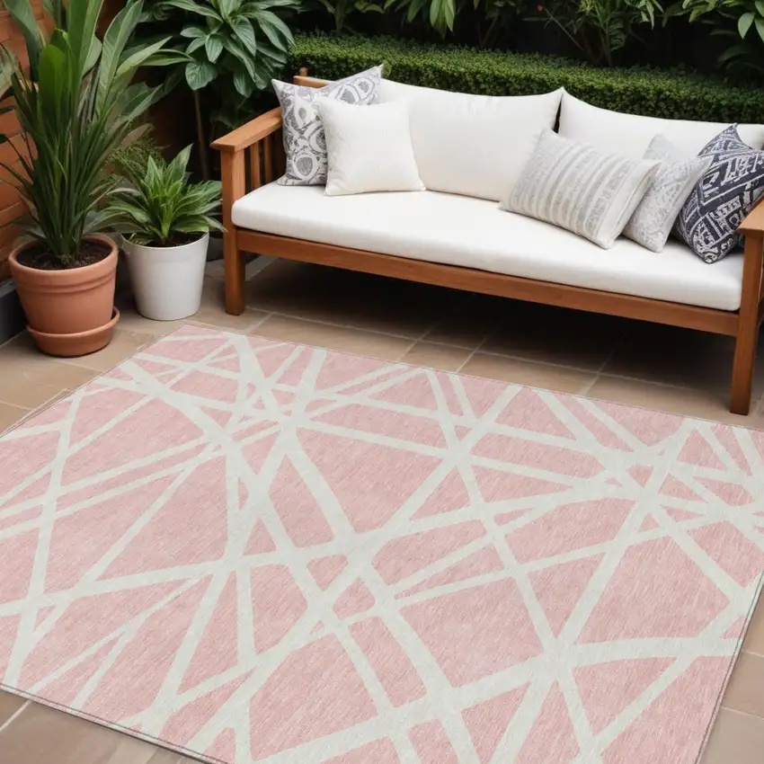 Pink And Gray Geometric Washable Indoor Outdoor Area Rug Photo 1