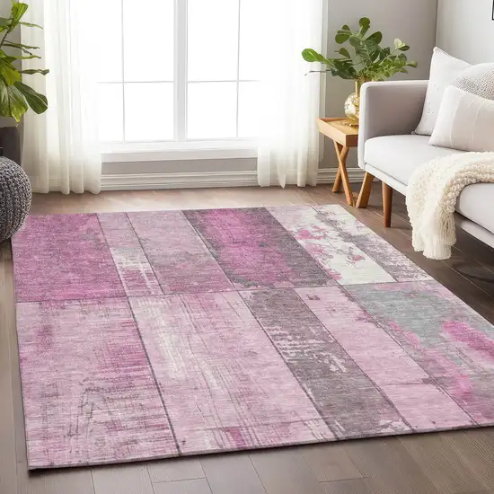 Pink And Gray Geometric Washable Indoor Outdoor Area Rug Photo 5