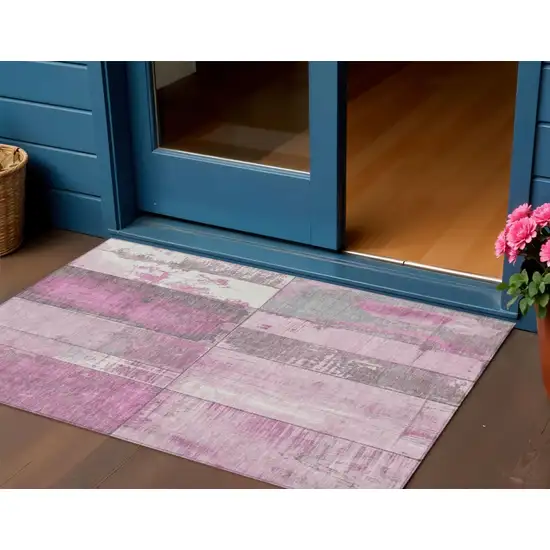 Pink And Gray Geometric Washable Indoor Outdoor Area Rug Photo 2