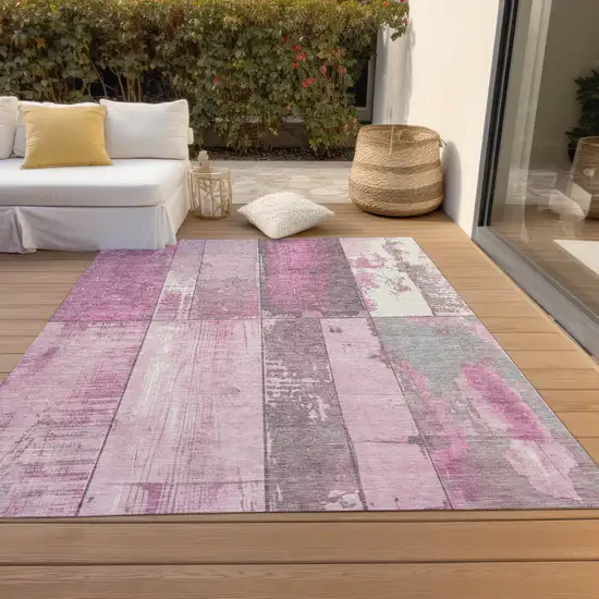 Pink And Gray Geometric Washable Indoor Outdoor Area Rug Photo 7