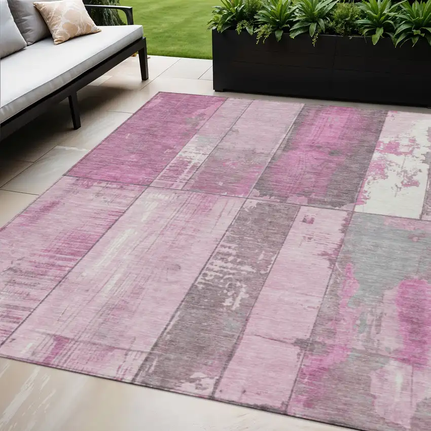 Pink And Gray Geometric Washable Indoor Outdoor Area Rug Photo 2