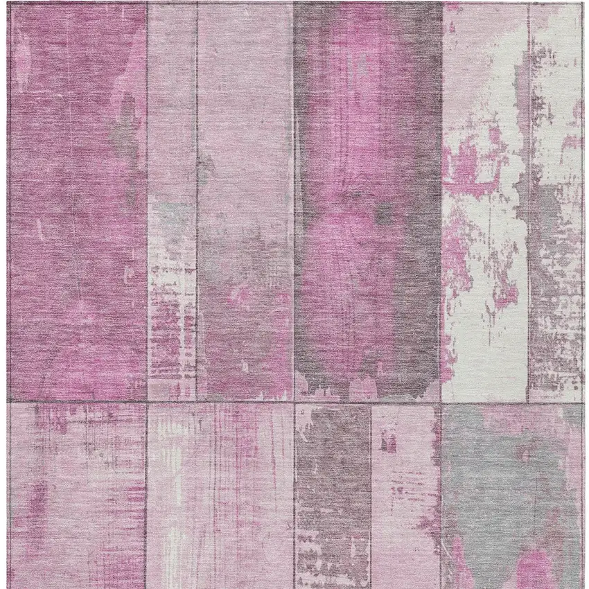 Pink And Gray Geometric Washable Indoor Outdoor Area Rug Photo 1