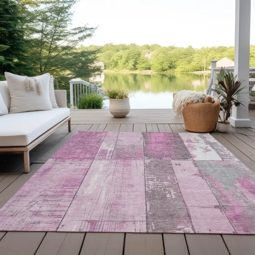 Pink And Gray Geometric Washable Indoor Outdoor Area Rug Photo 4