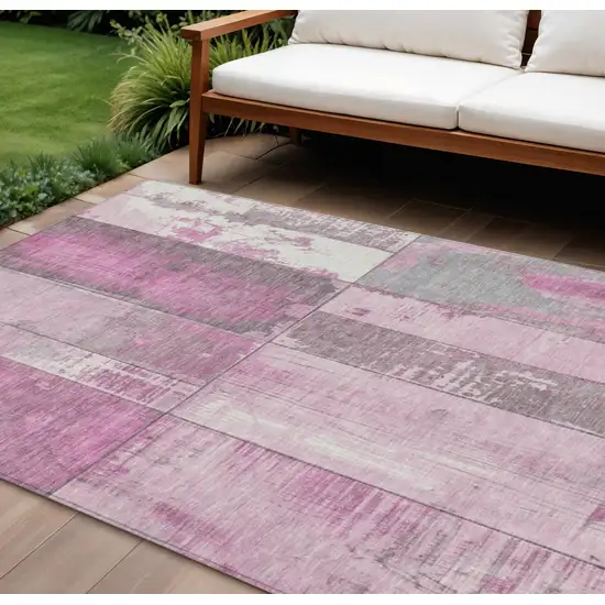 Pink And Gray Geometric Washable Indoor Outdoor Area Rug Photo 2