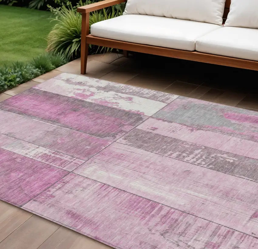 Pink And Gray Geometric Washable Indoor Outdoor Area Rug Photo 2