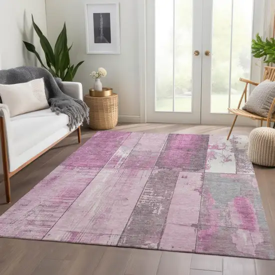 Pink And Gray Geometric Washable Indoor Outdoor Area Rug Photo 6