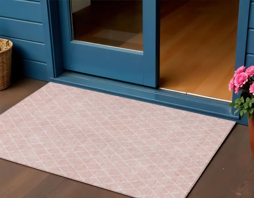 Pink And Gray Geometric Washable Indoor Outdoor Area Rug Photo 1