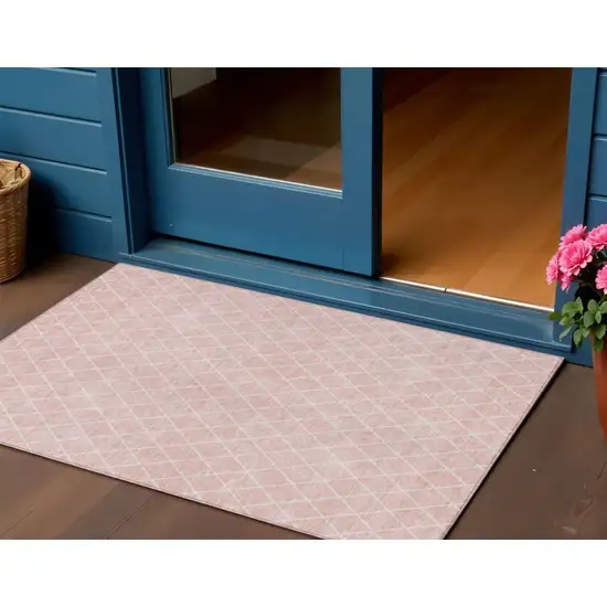 Pink And Gray Geometric Washable Indoor Outdoor Area Rug Photo 1