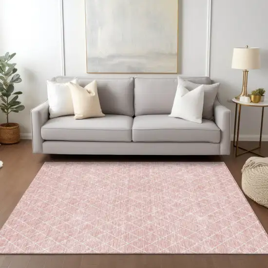 Pink And Gray Geometric Washable Indoor Outdoor Area Rug Photo 9