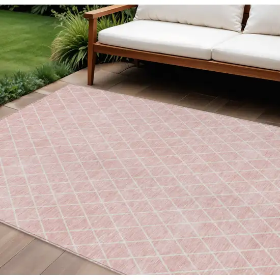 Pink And Gray Geometric Washable Indoor Outdoor Area Rug Photo 1