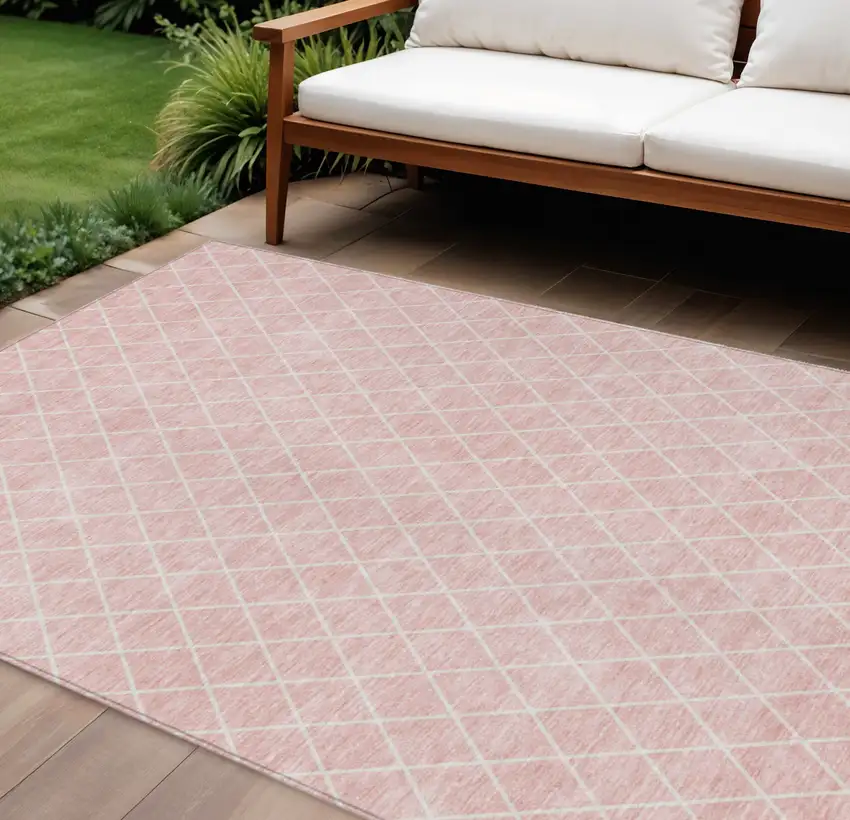 Pink And Gray Geometric Washable Indoor Outdoor Area Rug Photo 1