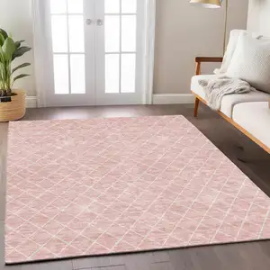 Photo of Pink And Gray Geometric Washable Indoor Outdoor Area Rug