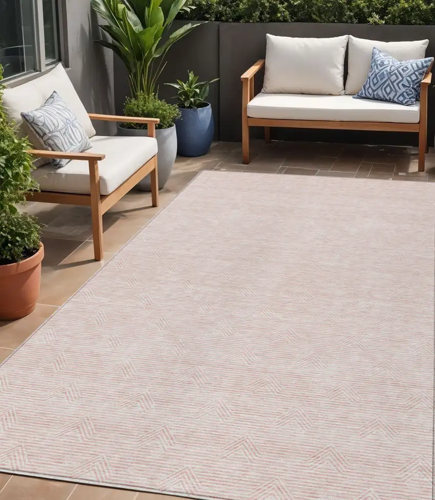 Pink And Gray Geometric Washable Indoor Outdoor Area Rug Photo 1