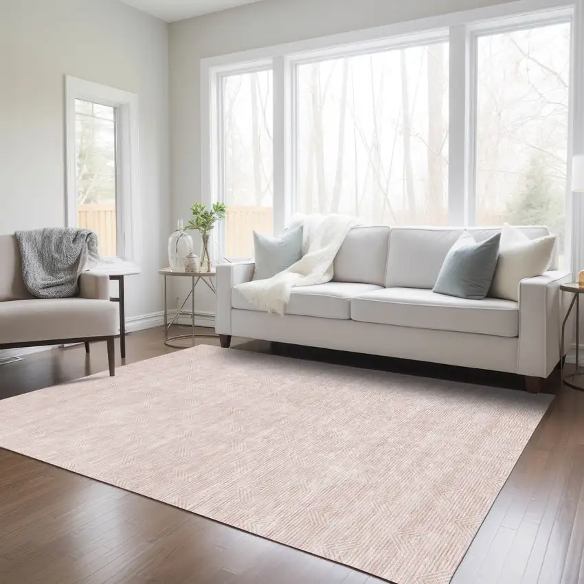 Pink And Gray Geometric Washable Indoor Outdoor Area Rug Photo 9