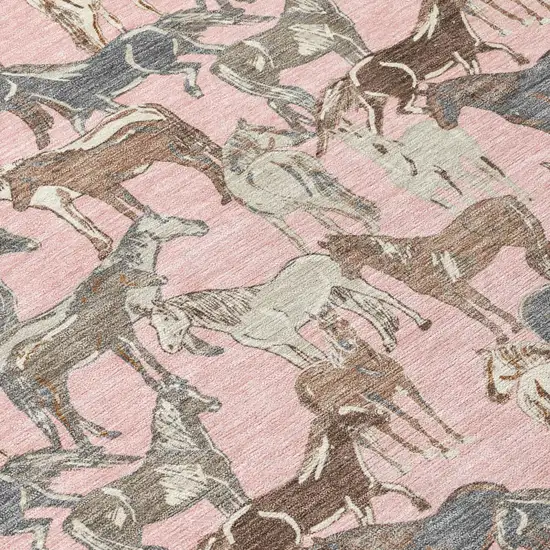 Pink And Gray Horse Washable Indoor Outdoor Area Rug Photo 6