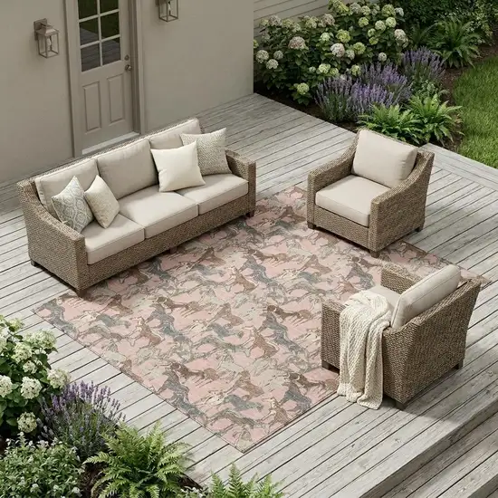 Pink And Gray Horse Washable Indoor Outdoor Area Rug Photo 1