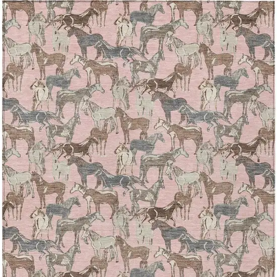 Pink And Gray Horse Washable Indoor Outdoor Area Rug Photo 4