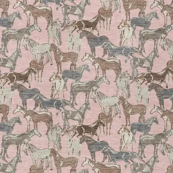 Pink And Gray Horse Washable Indoor Outdoor Area Rug Photo 3
