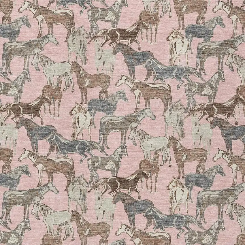 Pink And Gray Horse Washable Indoor Outdoor Area Rug Photo 3