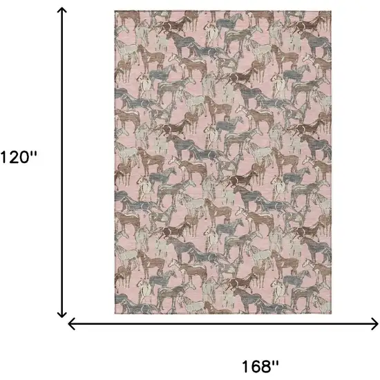Pink And Gray Horse Washable Indoor Outdoor Area Rug Photo 7