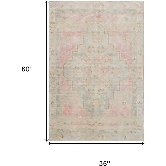 Pink And Gray Medallion Washable Area Rug With UV Protection Photo 9