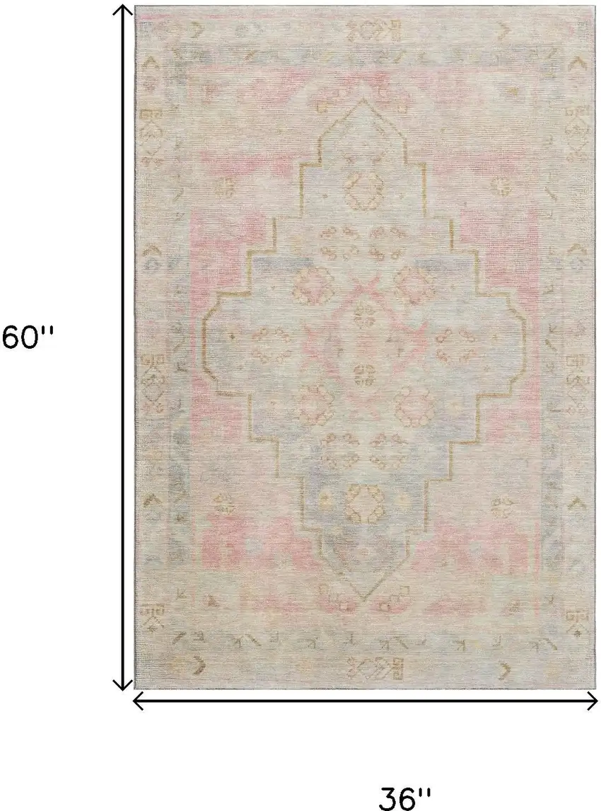Pink And Gray Medallion Washable Area Rug With UV Protection Photo 9