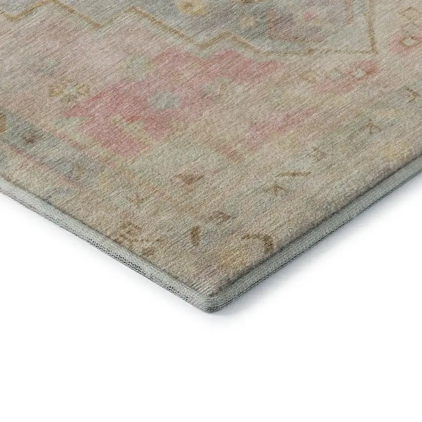 Pink And Gray Medallion Washable Area Rug With UV Protection Photo 8