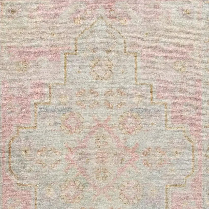 Pink And Gray Medallion Washable Area Rug With UV Protection Photo 3