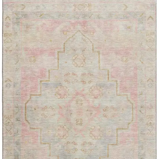 Pink And Gray Medallion Washable Area Rug With UV Protection Photo 4
