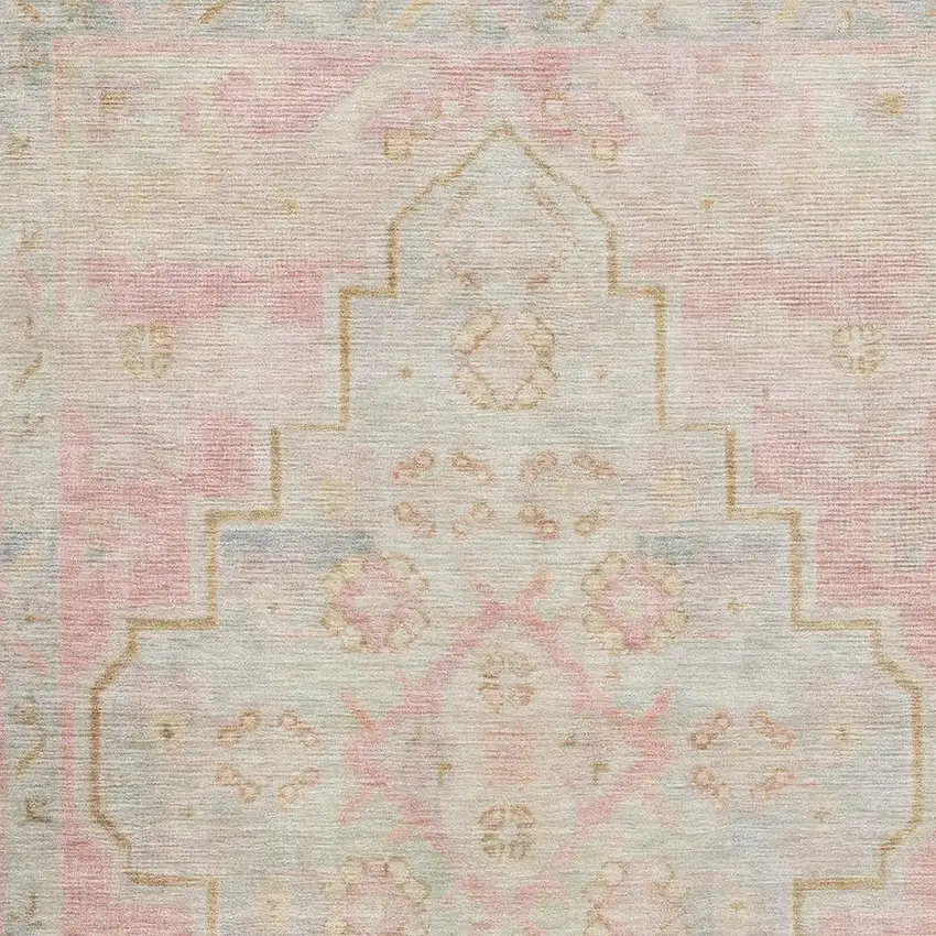 Pink And Gray Medallion Washable Area Rug With UV Protection Photo 3